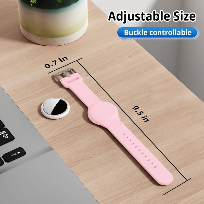 Foweroty for AirTag Bracelet for Kids, Waterproof Cute Print for Air tag Holder for Kids with Soft Silicone Full Coverage Anti-Lost Hidden for Airtag Wristband Accessories for Child, Pink/Black - Image 2